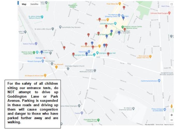 Map showing local Car Parks