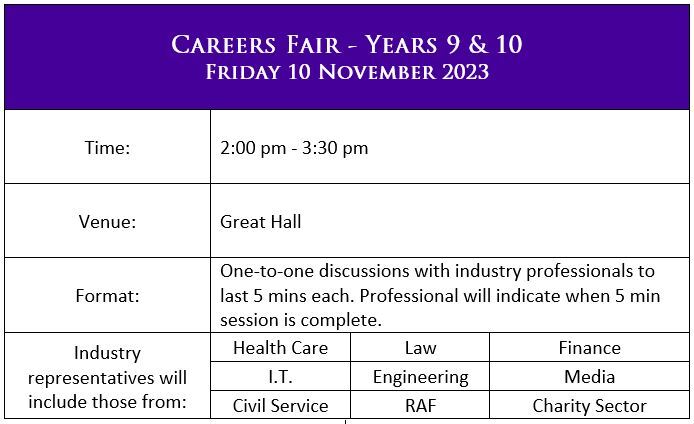 Careers Fair   Yrs 9 and10