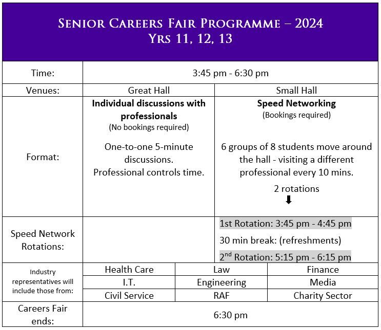 Senior Careers Fair Programme